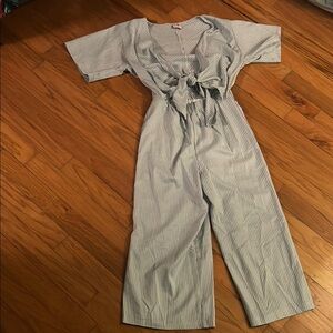 Buddy Love Gray Jumpsuit with Cinched Waist and Wide-Leg Design